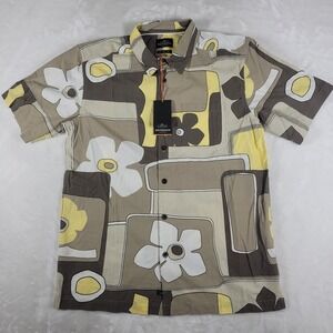 Quiksilver Waterman Shirt Men's Medium Brown Yellow Comfort Fit Short Sleeve NWT